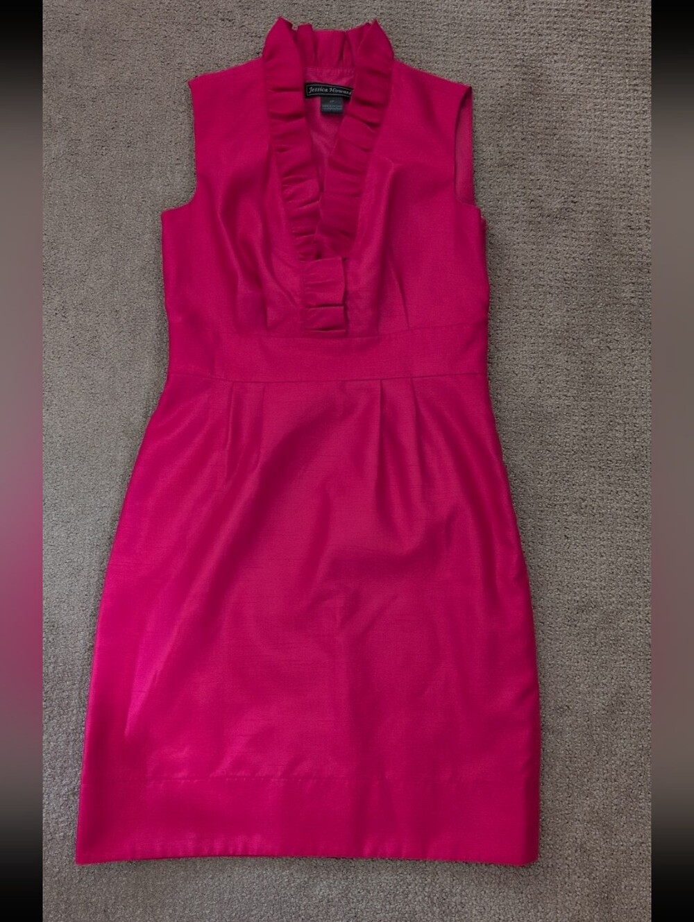 Jessica Howard Fuchsia Pink Ruffle V-Neck Sheath Dress